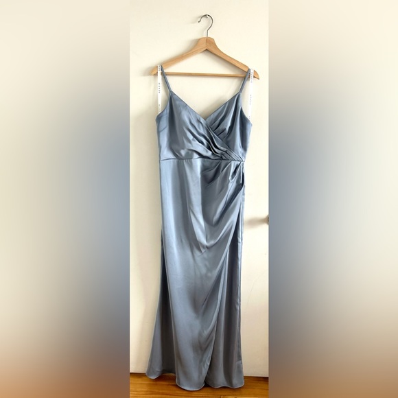 Azazie Maci Dress | Stretch Satin | Dusty Blue | Size A12 - Picture 6 of 11